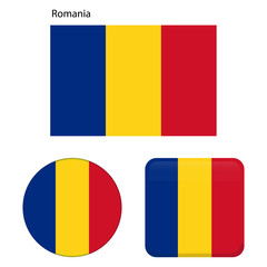 Flag of Romania. Correct proportions, elements, colors. Set of icons, square, button. Vector illustration on white background.