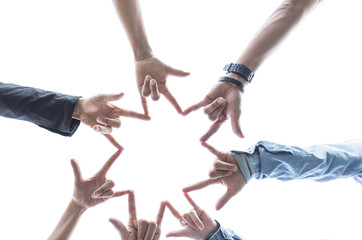 Teamwork Concept,Group of diversity people greeting power tag team,Teamwork Join Hands Partnership Concept which assembly young people putting their hands "love"sign together,Friends hands unity team