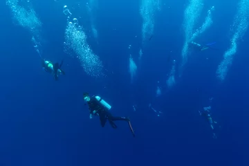 Fototapeten Group of scuba divers descending into deepness © Jag_cz