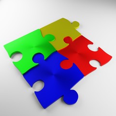 puzzle, piece, jigsaw, solution, game, business, 3d, connection, red, pieces, blue, success, isolated, teamwork, abstract, white, colorful, green, yellow, part, idea, illustration, color, symbol, prob