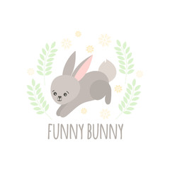 Cute baby pattern with little bunny. Cartoon animal character children print vector. Funny kids background with forest hare for clothing, t-shirt, pajamas, bedroom textile, pillow, nursery poster.