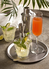 Various cocktails are together.