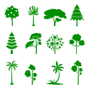 Set of green tree icons.