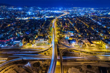 Fototapeta na wymiar Aerial view of high speed road in the of Athens city, Greece