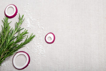 Mix of peppers with sea salt and rosemary. food background with copy space