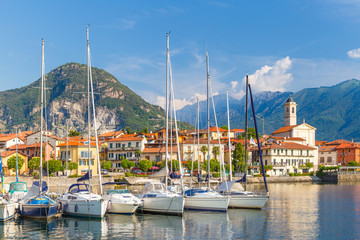 Fototapeta na wymiar View of little village of Feriolo, on Lake Maggiore, in Piedmont region, north Italy.