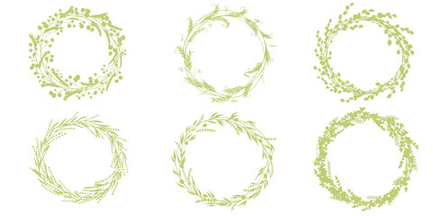 Wreath hand drawn vector set. Wedding floral wreaths. Elements for invitations, posters, greeting cards and logos.