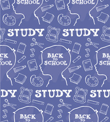 Hand drawn doodle pattern with school set
