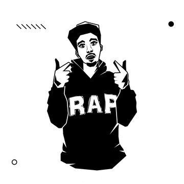young male rapper with pointing hands