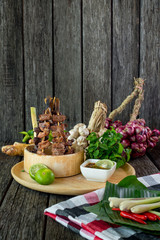 grill ox tongue with herbs, Esan food, Thai Food,