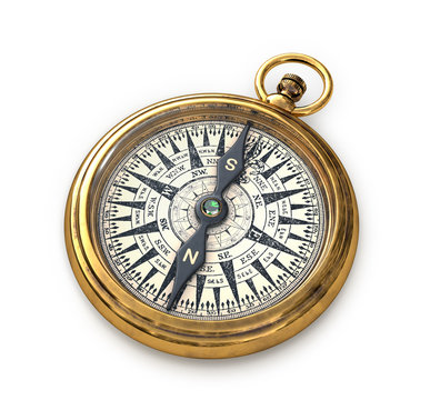 Vintage compass isolated on white background. 3D illustration
