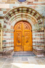 Doorway of Sacra of Saint Michael, Piedmont, Turin, Italy.