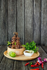 grill ox tongue with herbs, Esan food, Thai Food,