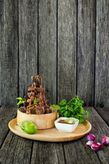 grill ox tongue with herbs, Esan food, Thai Food,