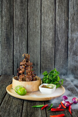 grill ox tongue with herbs, Esan food, Thai Food,