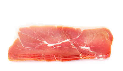 Italian prosciutto crudo or jamon. Raw ham. Isolated on white background