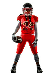 one african woman teenager girl american football players  isolated on white background silhouette with shadows © snaptitude