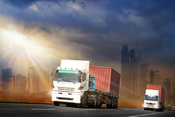 Transportation, import-export and logistics concept, container truck, transport and import-export commercial logistic, shipping business industry