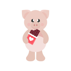 cartoon cute pig with chocolate