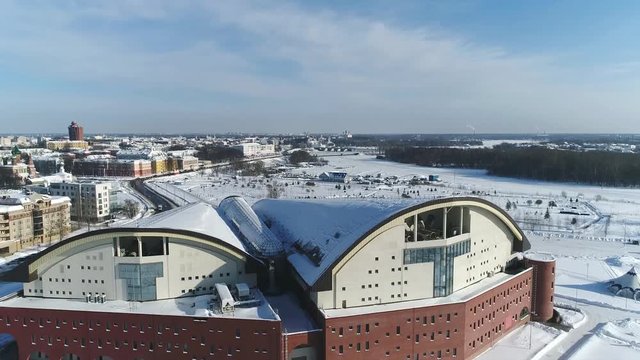 View from height to concert and entertainment center Millennium in Yaroslavl, winter.