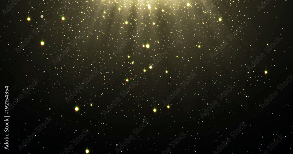 Aufkleber abstract gold glitter particles background with shining stars falling down and light flare or glare 