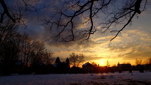 A path to a new day. Sunset. Winter park. New hope, new day.
