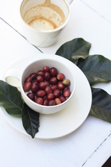 coffee cup full of raw coffee beans
