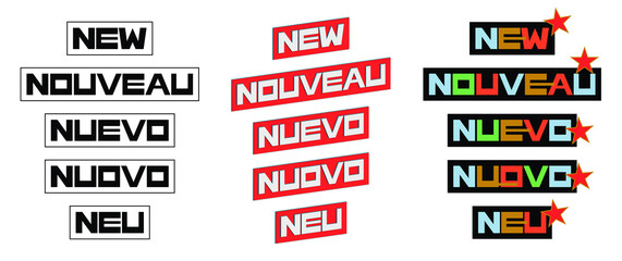 Logo Nouveau en anglais français espagnol italien et allemand