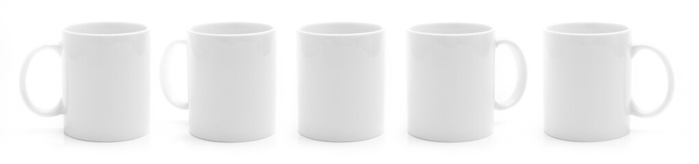 Set of different views of white cup isiolated on a white background