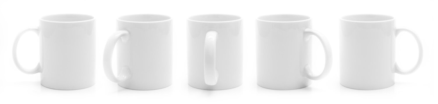Set of different views of white cup isiolated on a white background