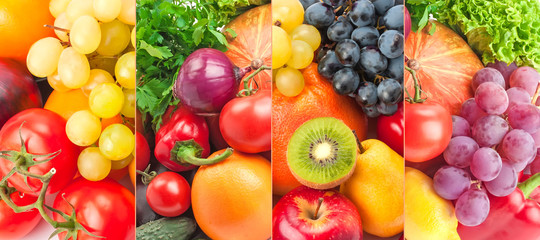 Panoramic collection fresh vegetables and fruits .
