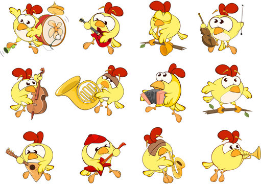 Set of Cute Chickens in Different Poses for you Design. Cartoon Character