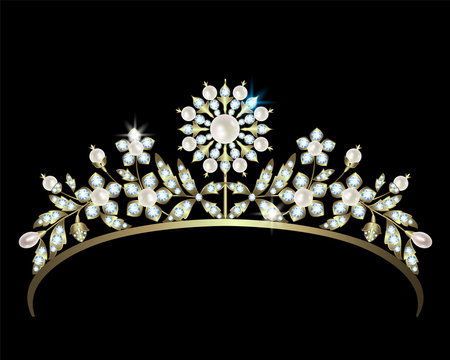 Diadem with diamonds and pearls