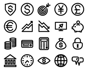 Money set vector lines icons