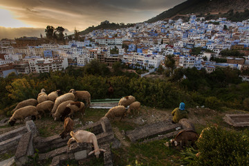 Beauty of Chefchaouene, town with white and blue colors in Morocco.