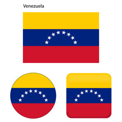 Flag of Venezuela. Correct proportions, elements, colors. Set of icons, square, button. Vector illustration on white background.