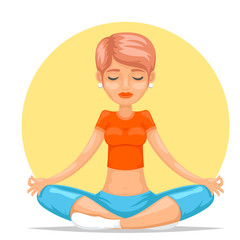 Obraz na płótnie Canvas Meditation cute female girl yoga tranquility master wisdom health cartoon character icon design vector illustration