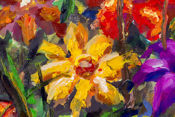 Closeup texture impressionism flower, original flowers oil painting on canvas artwork © weris7554