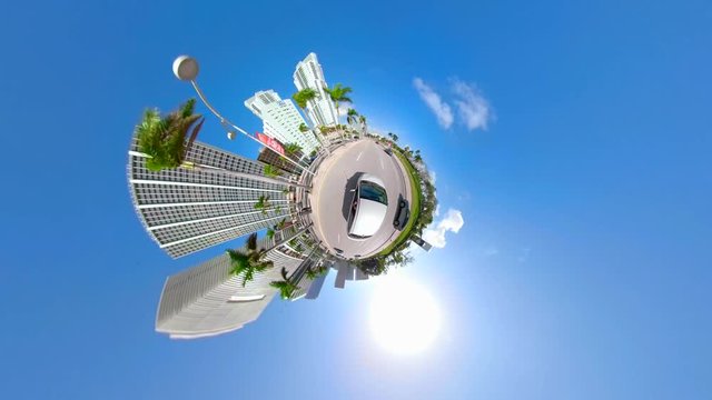 Aerial video tiny planet Miami 4k