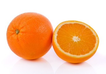 orange with half of orange isolated on the white background