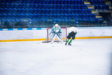 Hockey player on the ice hockey stadium, sport photo, edit space