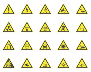 Yellow Warning Hazard Signs Set. Vector