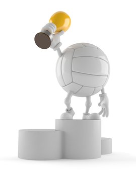Volleyball character holding golden trophy