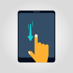 Multitouch screen tablet hand gestures on isolated vector flat icon, tap scroll click rotate pinch zoom hold drag.
