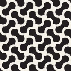 Vector geometric seamless pattern with curved shapes grid. Abstract monochrome rounded lattice texture. Modern textile background design