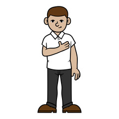 Cartoon Man With Hand on Chest Tools Illustration