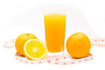 Glass of orange juice isolated on white background