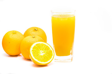 Glass of orange juice isolated on white background