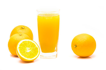Glass of orange juice isolated on white background