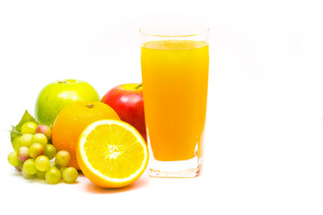 Glass of orange juice isolated on white background